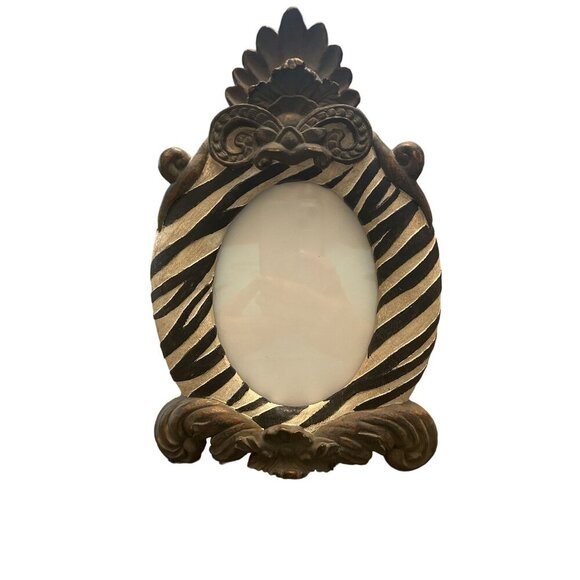 Vintage Ornate Zebra Print Oval Picture Frame - 11" Tall X 7.5" Wide - Picture 1 of 5